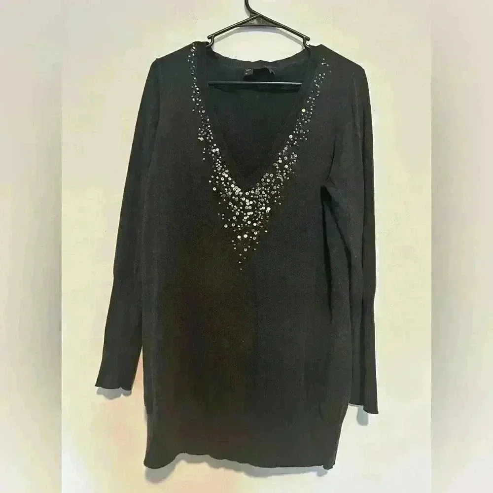Eileen Fisher Womens Medium Gray V Neck Organic Cotton/Cashmere Tunic